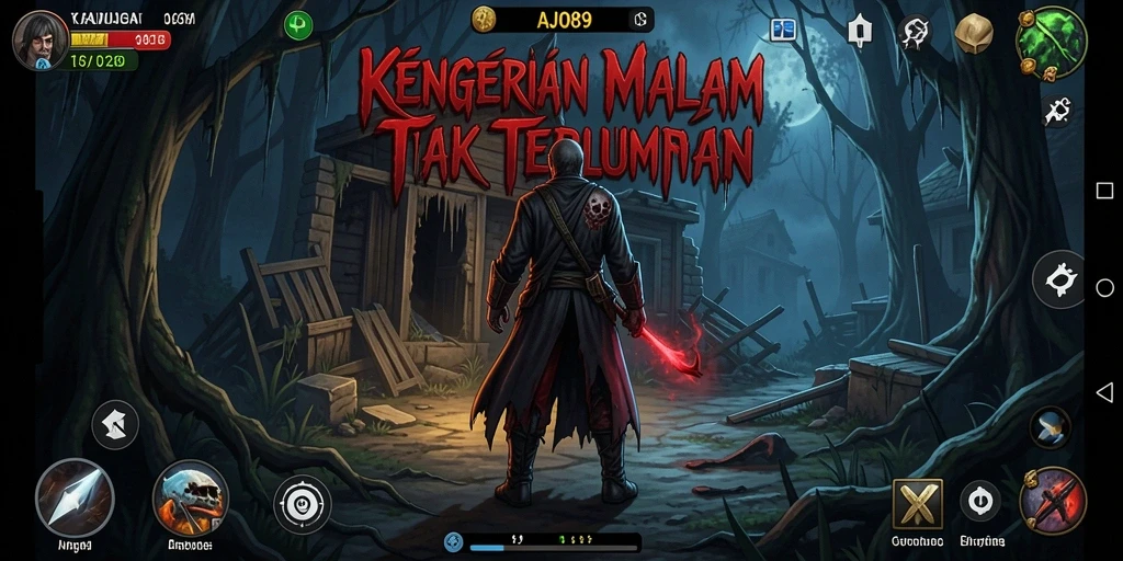 Screenshot AJO89 menampilkan suasana gelap yang menegangkan selama gameplay.