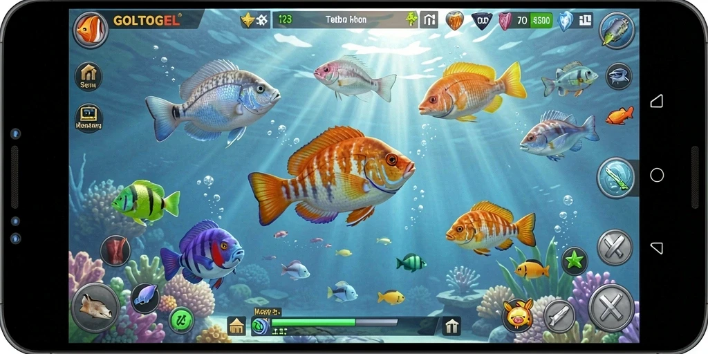 Gameplay seru GOLTOGEL dengan grafis menawan dan ikan beragam.