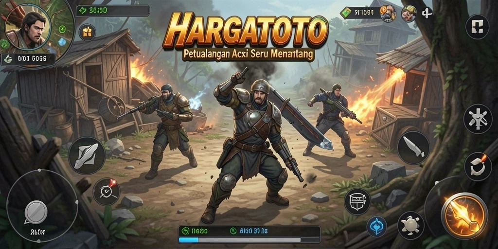 Tangkapan layar HARGATOTO menampilkan aksi pertempuran yang mendebarkan.