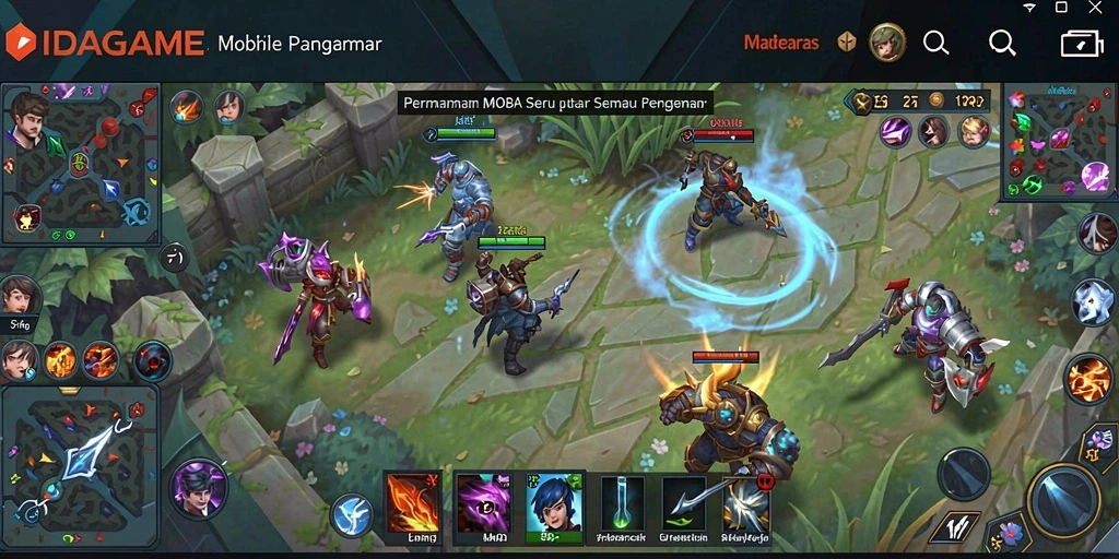 Tangkapan layar utama yang menampilkan aksi dalam game MOBA IDAGAME.