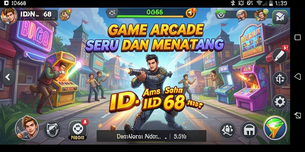 Tangkapan layar IDN668 menampilkan gameplay arcade yang seru dan penuh warna.