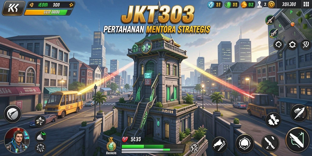 Screenshot menampilkan pertempuran seru di JKT303 dengan strategi Tower Defense.