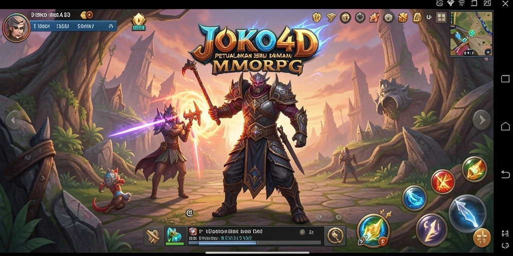 Screenshot gameplay dari JOKO4D menunjukkan pertempuran epik di lingkungan fantasi.