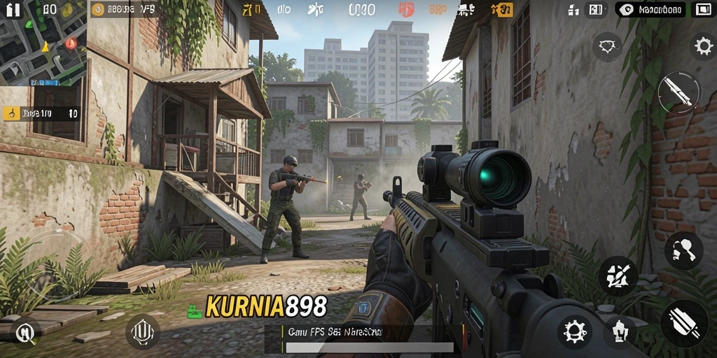 Screenshot gameplay KURNIA898 menunjukkan pertempuran FPS yang mendebarkan.