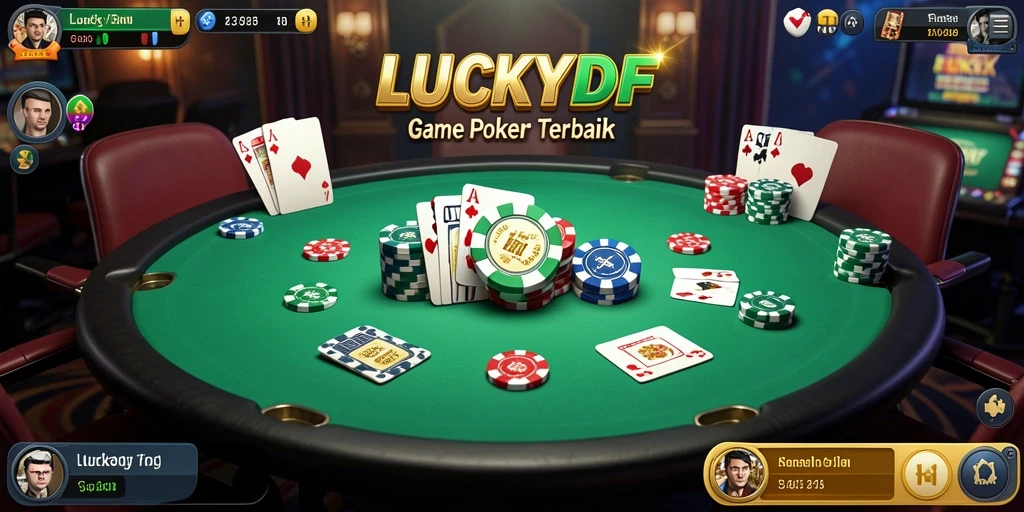 Screenshot gameplay LUCKYDF menampilkan suasana meja poker yang seru.