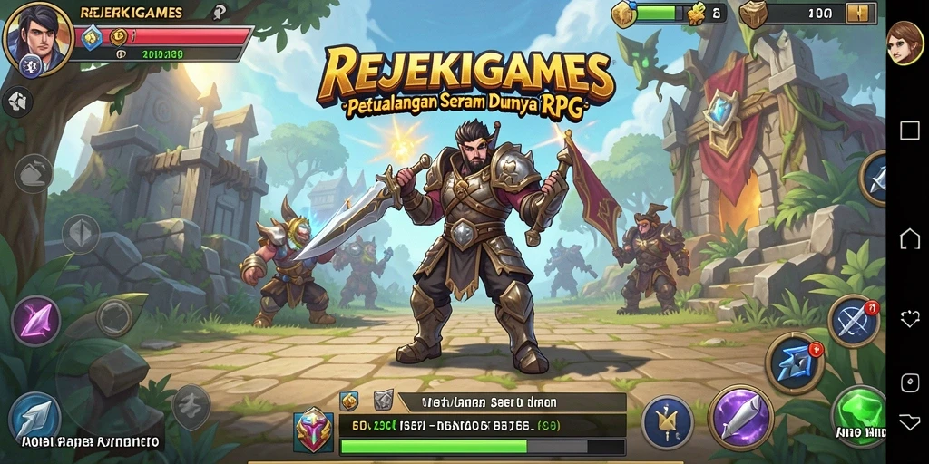Screenshot utama REJEKIGAMES menunjukkan aksi RPG yang mendebarkan.