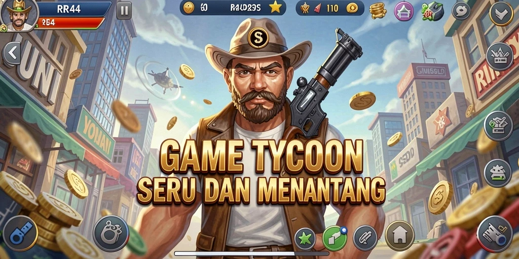 Tampilan gameplay RR44 yang menampilkan keseruan membangun bisnis.
