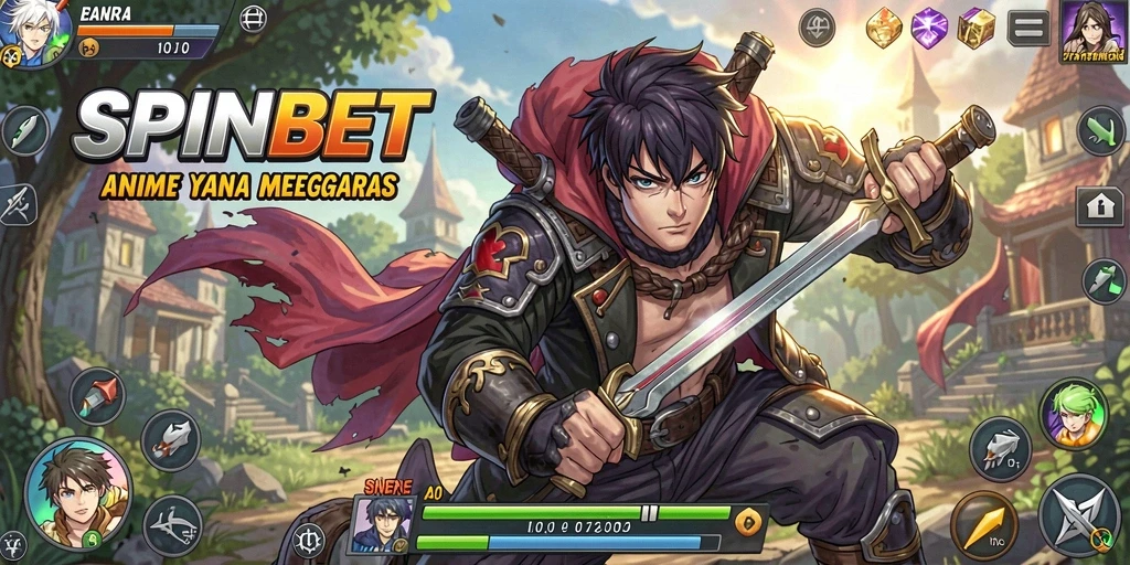 Tangkapan layar utama SPINBET menampilkan aksi pertarungan karakter anime.