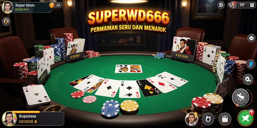 Screenshot game poker SUPERWD666 yang menunjukkan aksi seru.
