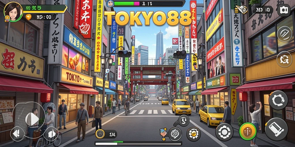 Tampilan gameplay <strong>TOKYO88</strong> menunjukkan petualangan seru di Tokyo yang menakjubkan.