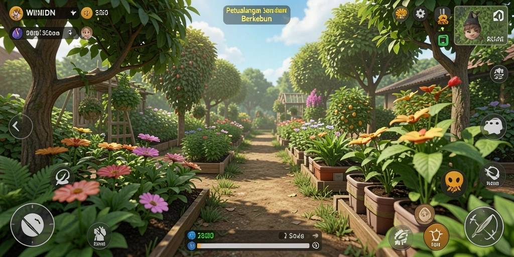 Tampilan screenshot gameplay WINIDN yang menunjukkan kegiatan bertani yang seru.