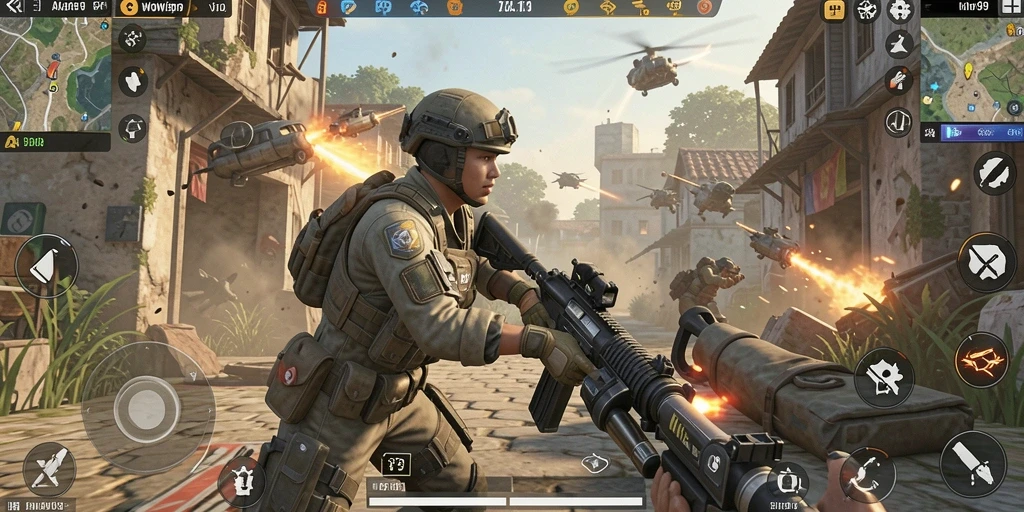 Tangkapan layar WOW99 menampilkan aksi mendebarkan di medan perang FPS.